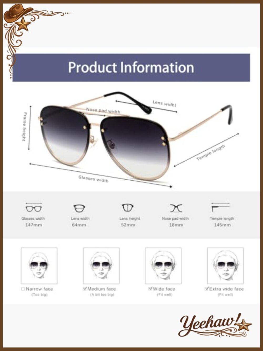 Oversized Aviator Sunglasses UV400 Protection Lightweight Metal Frame - Picture 4 of 7